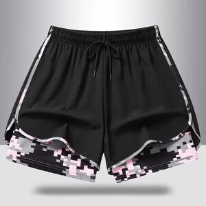 Women Camouflage & Women Blue Athletic Shorts with Drawstring Waistband.